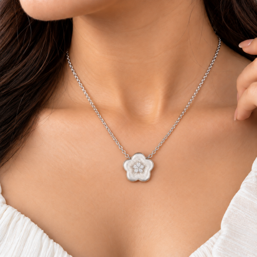 Picture of 925 Silver Floral Bloom Pendant Necklace