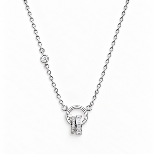 Picture of 925 Silver Elegant Circle Drop Pendant Necklace