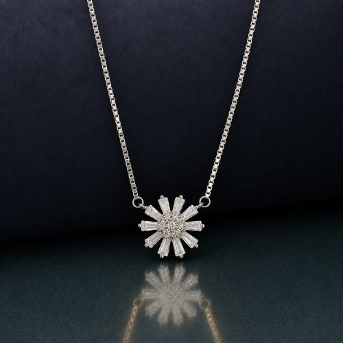 Picture of 925 Silver Sunburst Floral Pendant Necklace