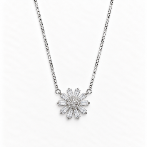 Picture of 925 Silver Sunburst Floral Pendant Necklace