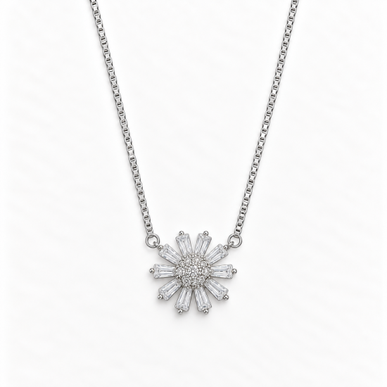 Picture of 925 Silver Sunburst Floral Pendant Necklace