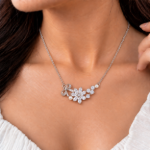 Picture of 925 Silver Floral Pearl Bow Necklace