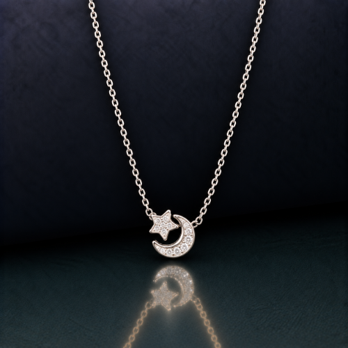 Picture of 925 Silver Moon & Star Pendant Necklace