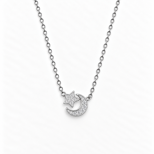 Picture of 925 Silver Moon & Star Pendant Necklace