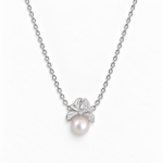 Picture of 925 Silver Pearl Bow Floral Necklace