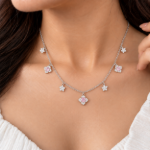 Picture of 925 Silver Pink Flower Charm Layered Necklace