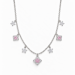Picture of 925 Silver Pink Flower Charm Layered Necklace