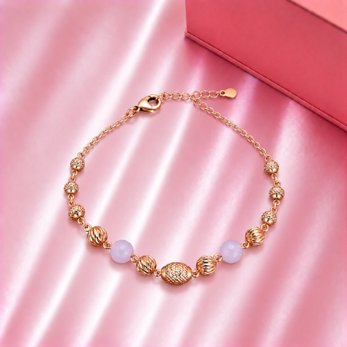 Picture of 925 Silver Rose Gold Beaded Bracelet with Lavender Stones
