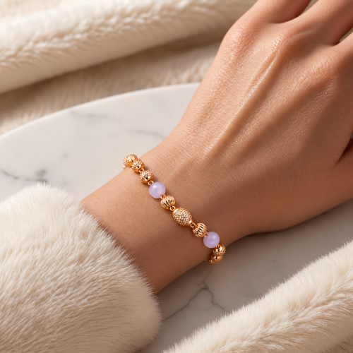Picture of 925 Silver Rose Gold Beaded Bracelet with Lavender Stones