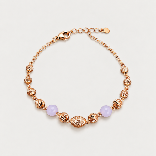 Picture of 925 Silver Rose Gold Beaded Bracelet with Lavender Stones