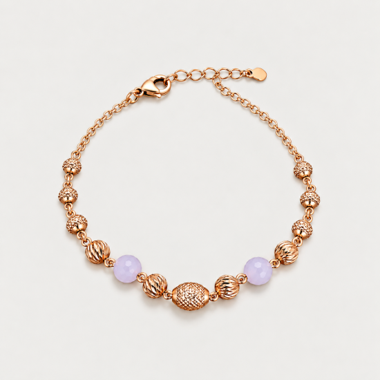 Picture of 925 Silver Rose Gold Beaded Bracelet with Lavender Stones